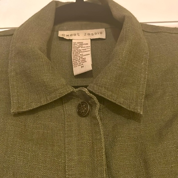 Sweet Jessie Linen Army Green Button Down Shirt Jacket - Picture 2 of 6